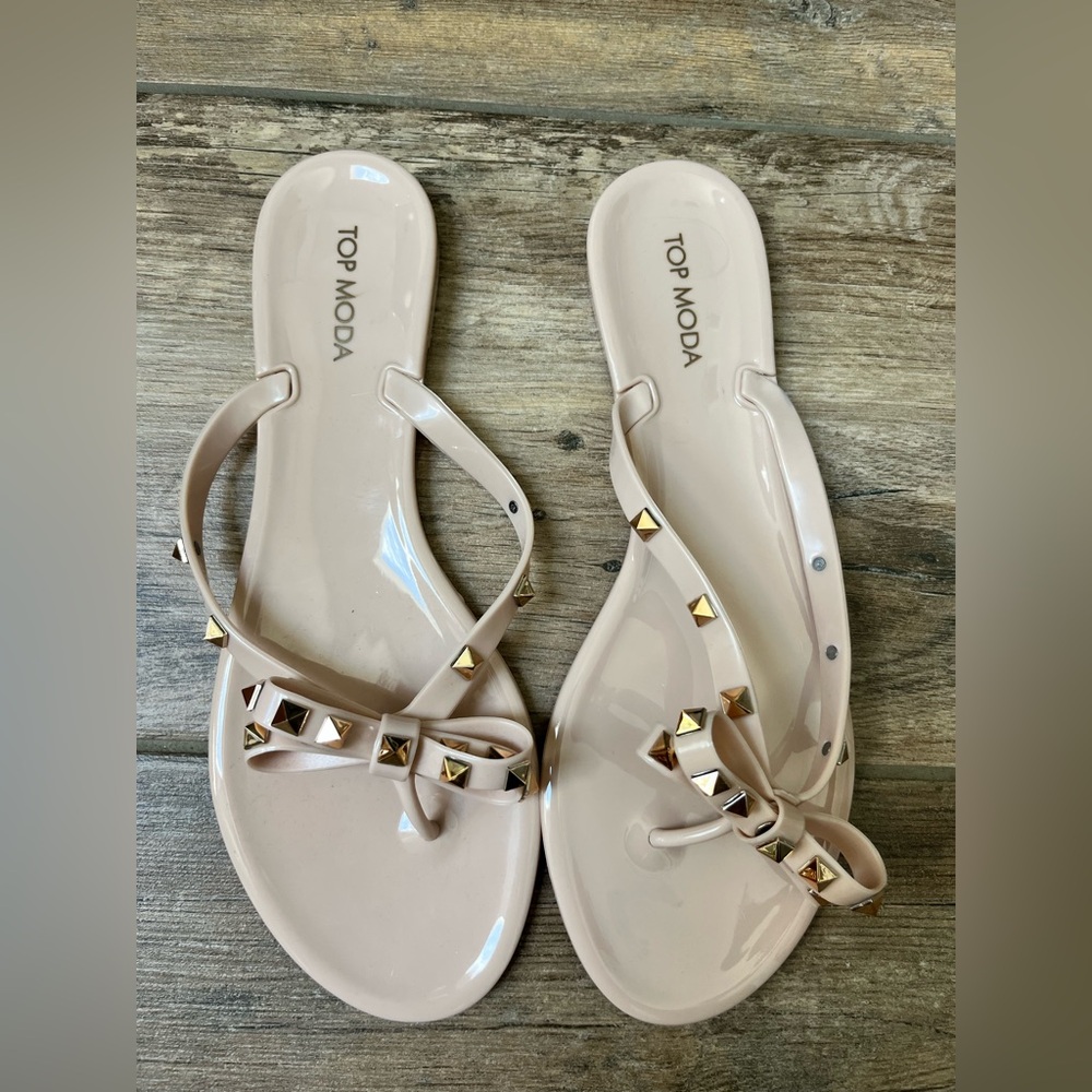 TOP Moda Women's Nude Sandals with Gold Studs